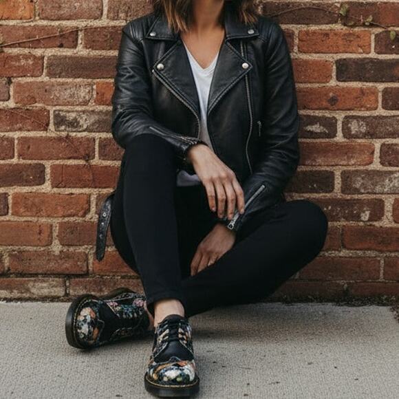 Dr. Martens Darcy Floral Oxfords Y2K Womens US 8 Black Leather Brogue Rare 3989 - Picture 5 of 16